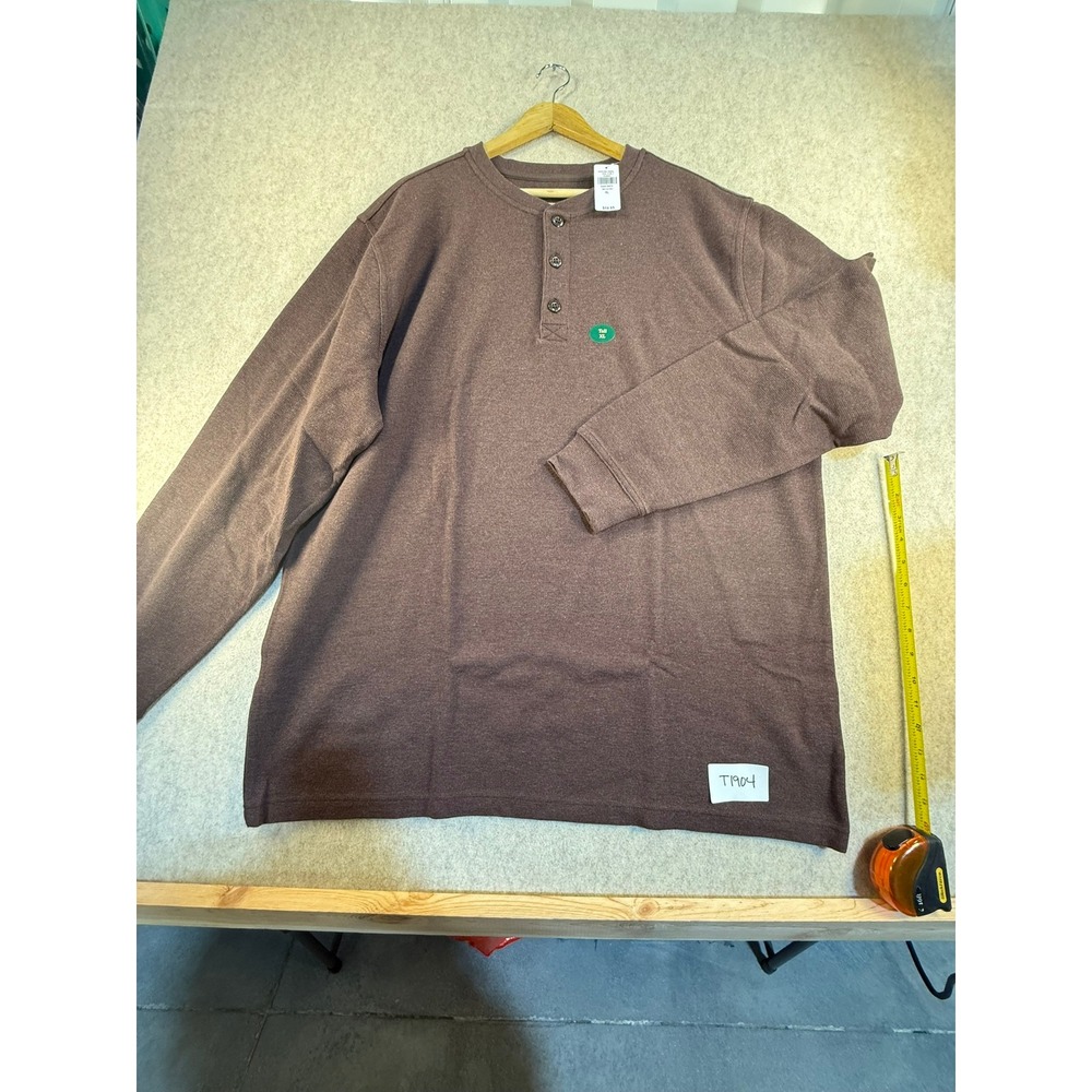 NWT LL Bean Mens Unshk Mini Waffle Henley Shirt XL Tall Brown Coffee Heather